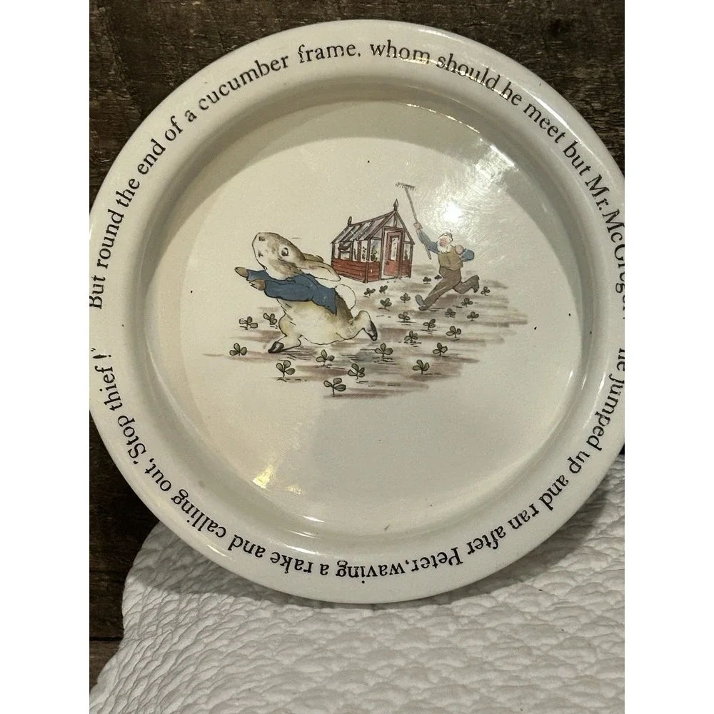 Vintage Set of 2 Wedgwood Beatrix Potter Peter Rabbit Plate & Porridge Bowl READ